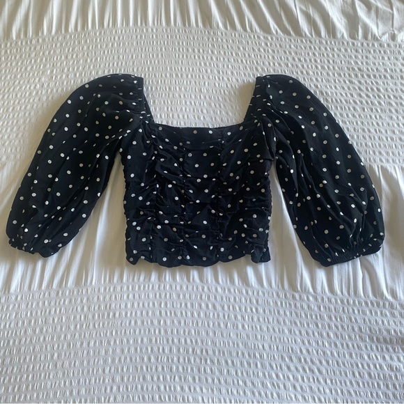 ZARA balloon sleeve black and white polka dot corset crop top size Small - Picture 2 of 14